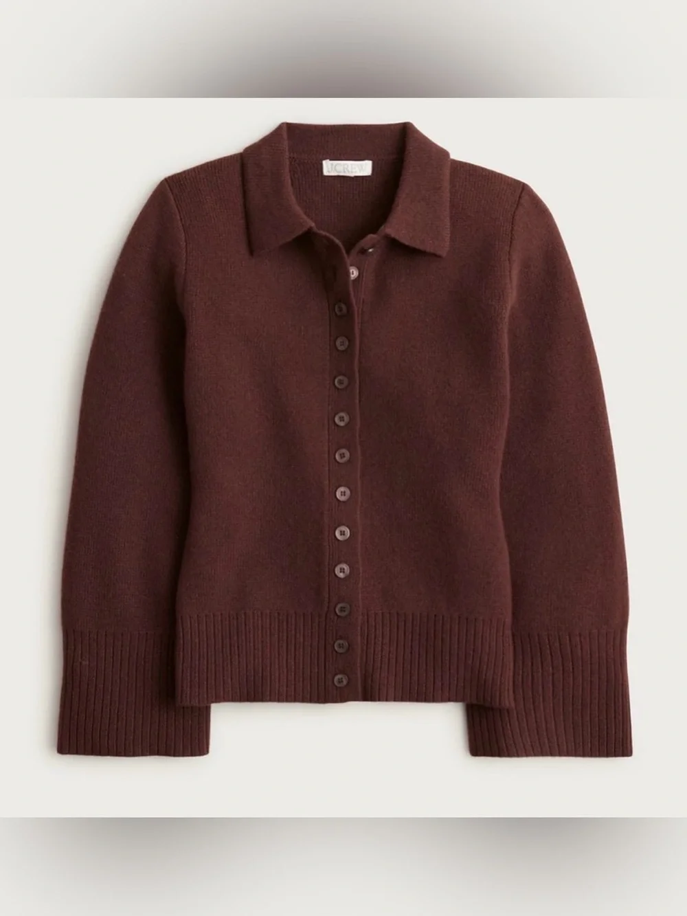 J.Crew Milano-stitch cinched-waist cardigan in deep chocolate